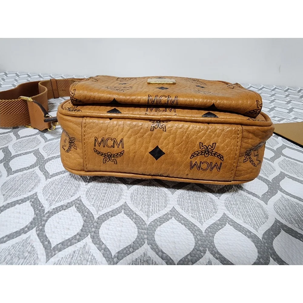 MCM Visetos Mini Leather Aren Crossbody Bag Brown